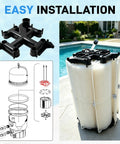 Heavy Duty Top Manifold With Air Bleed Assembly For Pentair Fns Plus DE Pool And Spa Filter Replacement black, with installation guide.