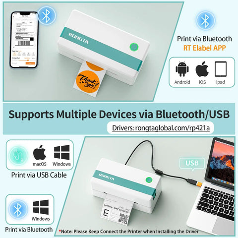 Bluetooth Thermal Shipping Label Printer For 4x6 Labels, Wireless Label Maker For Packages, Compatible With Windows Mac Android iPhone