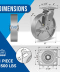 Pro Level Eight Inch Casters With Four Locking Wheels Heavy Duty Rolling Gear dimensions of 8 inch caster wheel in galvanized steel.