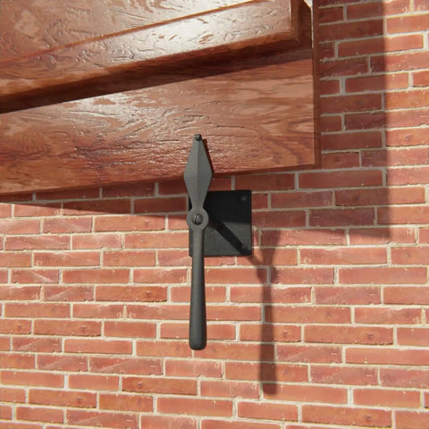 7 Inch Black Spoon Shaped Wrought Iron Shutter Dogs With Mounting Hardware Pack Of 6 for Exterior Shutters on brick wall