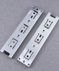 Two Pack Heavy Duty Steel Ball Bearing Drawer Slides With Buttery Smooth Gliding Action Built For Kitchen Storage Cabinets And Desk Pedestals Zero Fuss Telescopic Hardware Rails, steel tracks on gray background.