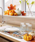 Thanksgiving Themed Dish Drying Mat With Pumpkin Fox Squirrel Motif For Kitchen Counter Absorbent Microfiber 16 x 18 Inches