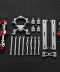 Top Tier 1/16 RC Crawler Links Set Heavy Duty Damping System Replacement Kit displayed on textured background, showcasing metal parts.