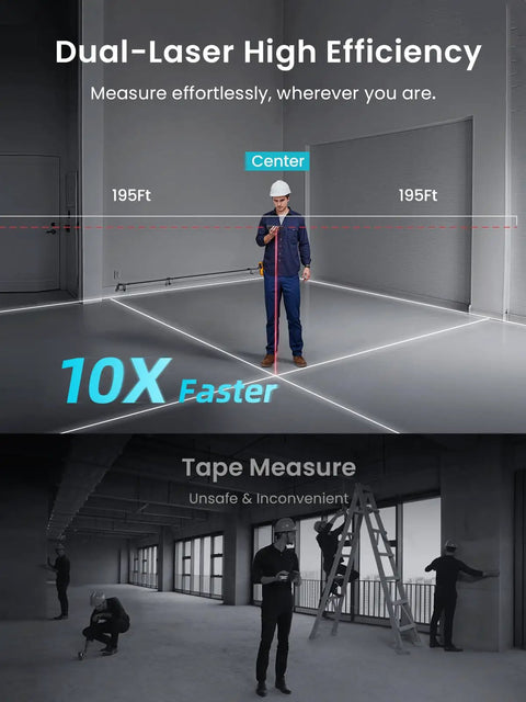 Dual-Sided Laser Measuring Tool Pro Gen 2 With 390 Ft Reach, One-Click Switch Between Single And Dual Laser Modes, Bright Large Digits For Easy Reading In Low Light, Removable Silicone Cover For Quick Measurements And Room Layout, measuring room layout