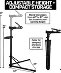 Heavy Duty E Bike Repair Stand With Telescoping Arm 360 Degree Rotating Clamp Magnetic Tool Tray And Adjustable Handlebar Rod