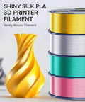 Silk PLA Filament 1.75mm 1kg for 3D printers with glossy silk finish, colorful spools, perfect for art and craft projects
