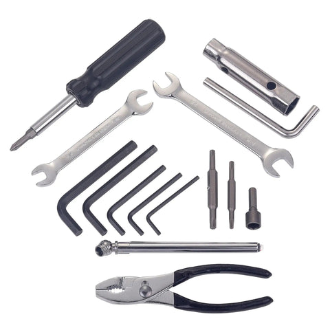 Harley Davidson Motorcycle Repair Tool Kit For On The Road Maintenance And Basic Repairs Includes open end wrenches, pliers, and hex keys