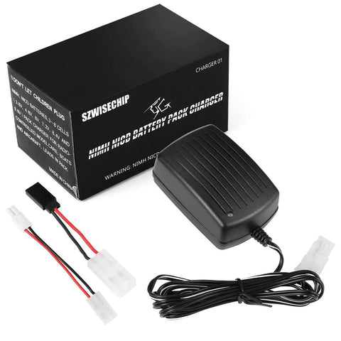 Auto Stop RC Battery Charger For NiMH NiCd Packs From 3.6V To 10.8V With Trickle Charge And Green LED, showing charger and connectors.