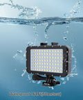 Underwater Video Light With 84 LED Power, Dimmable Waterproof Dive Light for GoPro shown in water splash with 164ft depth rating