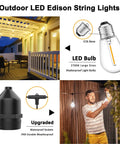200 Ft Outdoor String Lights Waterproof And Shatterproof For Patio Balcony Cafe Bar Vintage Ambience Cozy Vibe Romantic Decor With Warm Glow For Indoor And Outdoor Parties And Events, E26 base, LED bulb, waterproof socket