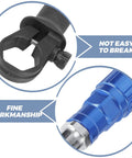 Super Cool Electric Rivet Gun Kit With Pro Aluminum Conversion Head And Ergonomic Grip Makes Fast Work Of Metal Auto And Furniture Assembly Jobs In Style. Black and blue drill rivet adapter close-up, durable metal head.