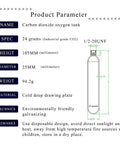 Diagram of Two 24 Gram CO2 Rearming Cylinders With Half Inch Thread, dimensions and material details included.