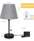 Modern Table Lamps With Dual USB Ports And AC Outlets Must Have Space Saving Bedside Lamps for Bedroom Gray Black Finish dimensions