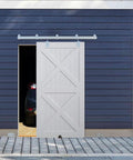 8 Ft Exterior Barn Door Hardware Kit For Outdoor Use Heavy Duty Sliding Track System Galvanized Steel With Floor Guide