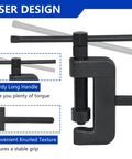 Motorcycle chain breaker tool, front view, with long knurled handle and screw clamp, black metal kit