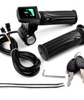 Twist Throttle Replacement For 48V E Bikes And Scooters With LCD Display And Two Keys with grips, cables, and accessories