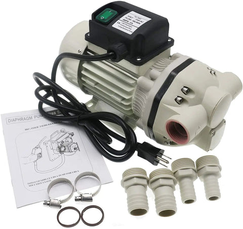 Rugged Industrial Chemical Distribution Pump 115V, 40 L Per Min At 40 PSI, 2.75 Bar, with accessories and manual included.