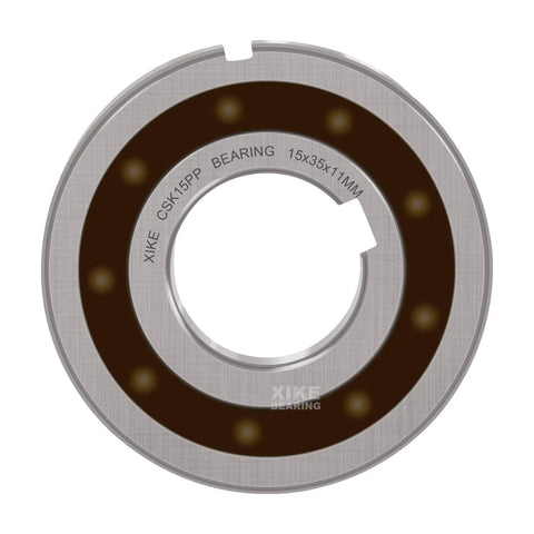 One Way Clutch Bearing Rock Solid Dual Keyway Construction Featuring Hardened Chrome Steel Sprags 15X35X11Mm close-up view of bearing.