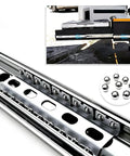 Heavy Duty Full Extension Ball Bearing Drawer Slides With Dead Easy Side Mount Tracks For File Cabinets And Trash Cans Built Tough Cold Rolled Steel At 16 Inches showing ball bearings and track detail.