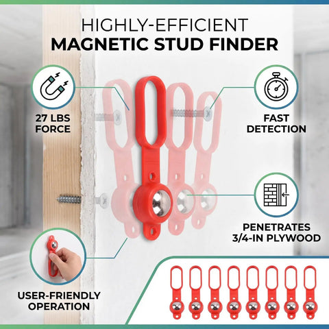 Dioche Magnetic Stud Finder, 27 Lbs Force, 5/8 Inch Drywall demonstrating strong hold on a wall with screws and user-friendly design.