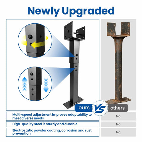 Comparison of Rock Solid Pergola Roof Riser Brackets with adjustable design, highlighting quality steel and rust resistance.