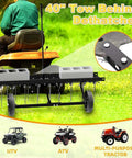 40 Inch Tow Behind Dethatcher with 20 rust-proof heat-treated tines attached to mower for quick thatch removal