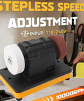 Versatile Cordless Mini Bench Grinder With Variable Speed Up To 6000 Rpm And Included Grinding Wheels For Knives Sharpening Rust Removal Multi Purpose Use Compatible With 20V Battery Tools Easy Handling on a workbench.