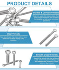 12 Pack M5 Shoulder Swing Eye Bolts 304 Stainless Steel with product details including durability, clear threads, and smooth usability.