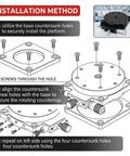 Installation guide for High Grade Rotating Linear Stage With Micro Fine Adjustments, showing countersunk hole alignment.