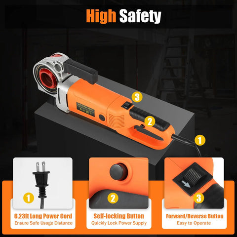 Badass 2300W Electric Pipe Threader 110V showing safety buttons and long power cord for easy operation and secure use.