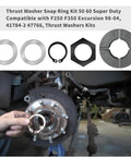 Top Shelf Thrust Washer And Snap Ring Kit Compatible With Ford F250 F350 Excursion 98 To 04 Super Duty 4x4 Truck shown with components.
