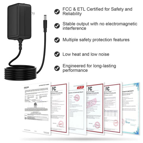 Replacement AC Adapter For Karaoke USA GF842 with FCC and ETL safety certifications displayed on screen.