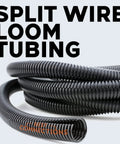 3-Pack Split Wire Loom Tubing Kit, 1/4in, 1/2in, and 3/4in Convoluted Tubing in black, coiled on light background