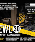 EWL30 Buddy Pack Extra Thick Synthetic CLP Lubricant For High Heat Environments with needle tip, firearm and tools in the background.