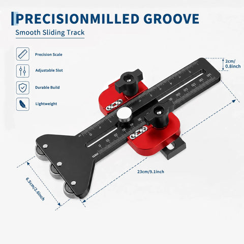 Kickback Killer Table Saw Thin Rip Jig Aluminum Narrow Strip Cutting Guide With Tool Free Star Hand Wheel For Dead Straight Cuts And Rock Solid Shop Floor Reliability Black showing precision scale, adjustable slot, and durable build.