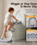 Toddler Potty Training Seat With Step Stool And Adjustable Height Toilet Trainer For Kids features anti-slip footrest on gray step stool.