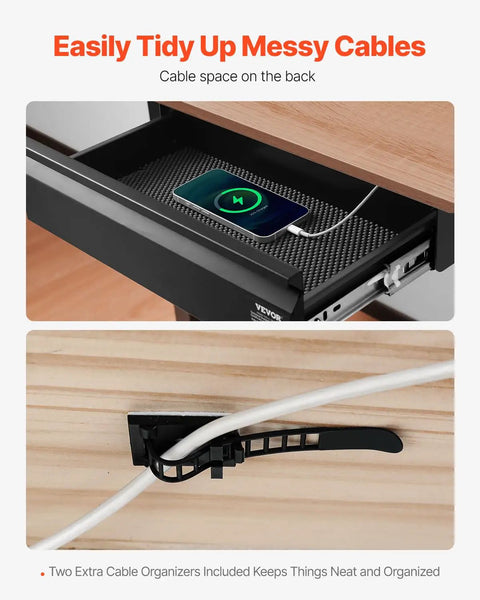 Total Game Changer Hella Smooth Slide Out Under Desk Drawer For Sit Stand Workstation Attachable Steel Storage Bin For Hidden Office Supplies Organizer Black with cable management features.