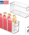 Heavy Duty Clear Plastic Stackable Pantry Bins Set Of Two With Easy Grip Handles For Kitchen Organization And Grocery Storage Containers That Gonna Keep Your Pantry Game Solid, displaying transparent design with cookie boxes.