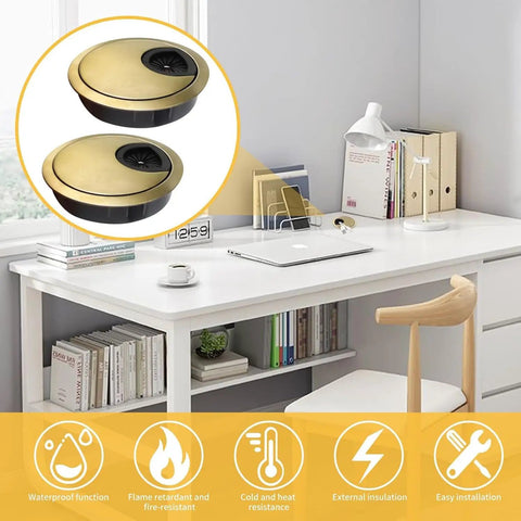 Heavy Duty Zinc Alloy Desk Cable Grommet Covers 2 Pack With Adjustable Center Hole Slick Bronze Finish for office cable management