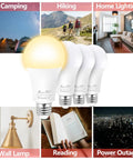 Rechargeable Emergency LED Light Bulb 2 Pack With Battery Backup A19 E26 Base 850 Lumens 9W 60W with various usage scenarios.