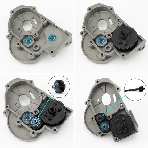 Steel Gearbox Transmission Gear Set With Ball Bearings Upgrade for 1/10 Traxxas Slash 2WD shown in detailed assembly view