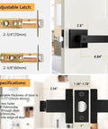 Rock Solid Matte Black Interior Door Handles With Reversible Push Button Lockset Built Tough From Heavy Duty Zinc Alloy For Bedroom And Bathroom Privacy Hardware Eight Pack specifications and adjustable latch dimensions.