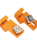 Hot Deal 2 Pack Aluminum Tiger Claw Side Clamps For CNC Workbench With Serrated Grip And M6 T Track Mount Low Profile Design 6063 Alloy in orange.