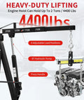 Bad Boy Heavy Duty Folding Hydraulic Engine Hoist And Cherry Picker holds 4400 lbs with adjustable boom and hydraulic pump.