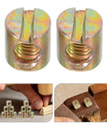 Super Cool 100 Pack M6 Threaded Inserts For Furniture Nuts Screws And Bed Connectors That Fit All Kinds Of Frames Easy Install Barrel Nut Replacements You Need Today close-up of two metal threaded inserts, suitable for furniture and repairs.