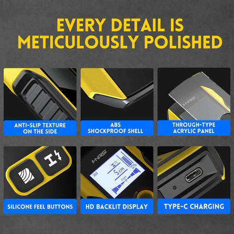 Heavy Duty Multi Function Stud Finder And Wall Scanner with anti-slip texture, ABS shell, and HD backlit display for easy use.
