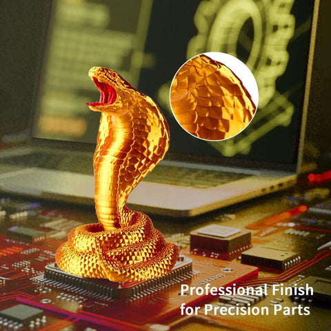 Liquid gold metallic snake printed with Silk PLA Filament For 3D Printing, 1.75mm With 0.03mm Tolerance, on circuit board.