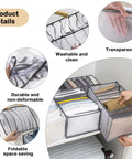 Mesh Nylon Wardrobe Drawer Organizer Set For Closet Storage shown in use with transparent, foldable compartments