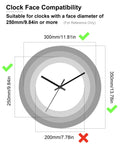 Clock face compatibility diagram for Dope Multicolor Clock Hands Set for Quartz Wall Clocks 9.84 Inches and Up