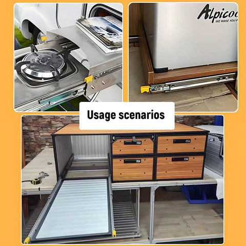 Heavy Duty Locking Drawer Slides One Pair Side Mount Ball Bearing Runners in usage scenarios for secure storage.